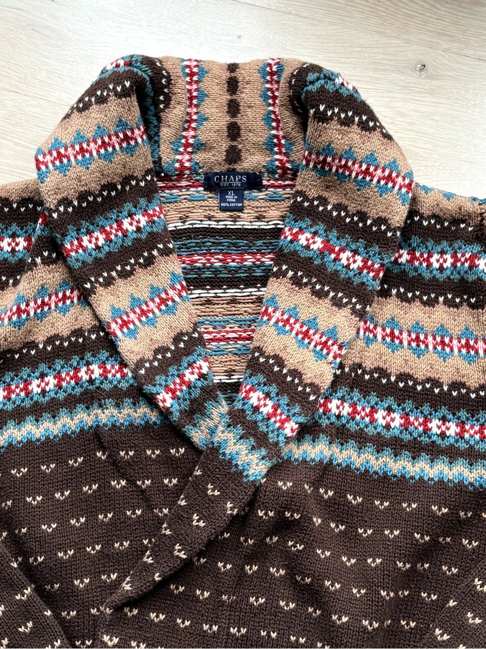 Vtg 80's Ralph Lauren Chaps Southwestern KnitFair Isle Shawl Cardigan Sweater XL - Picture 2 of 14